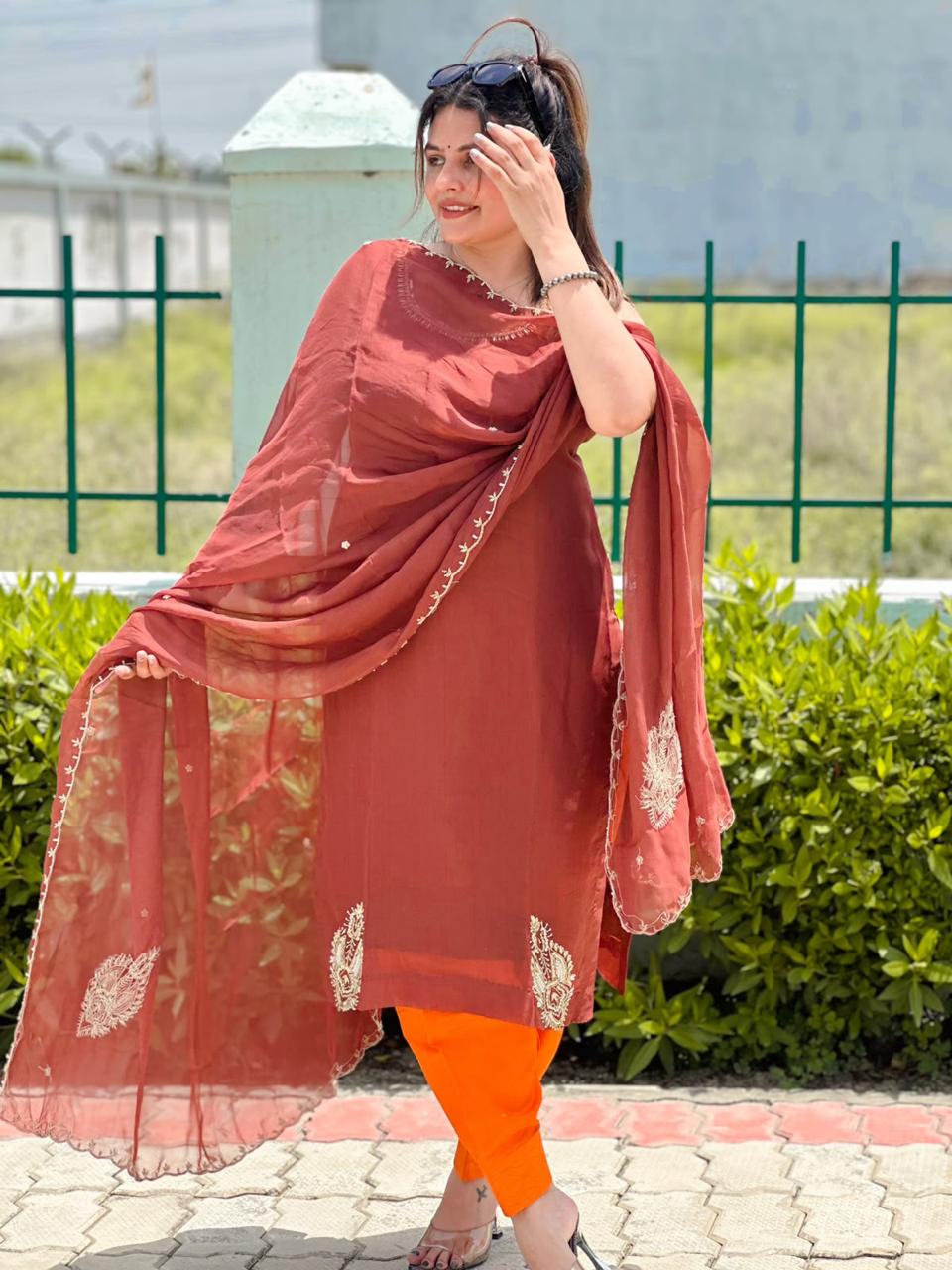 Brown Organza Suit